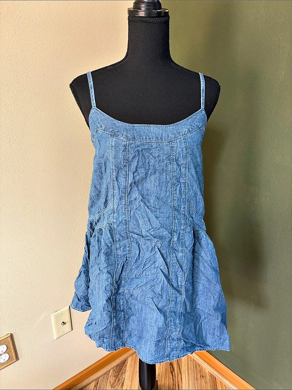 Abercrombie & Fitch Scoopneck Denim Mini Dress Blue